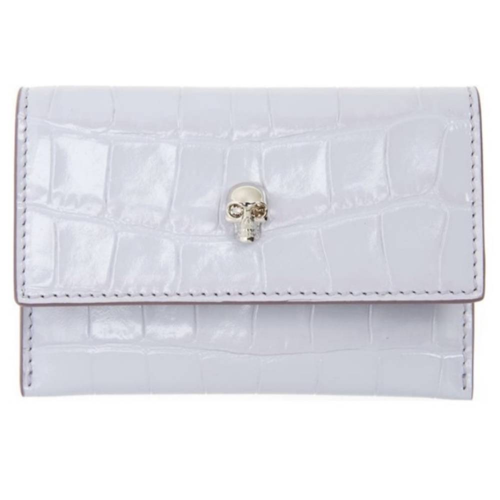 Alexander McQueen Skull Croc Embossed Leather Card Case NWT Lavender